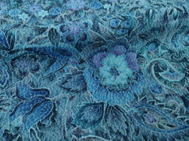 平和屋着物●上質な小紋 本藍 更紗花文 正絹 逸品 AABF7078ck