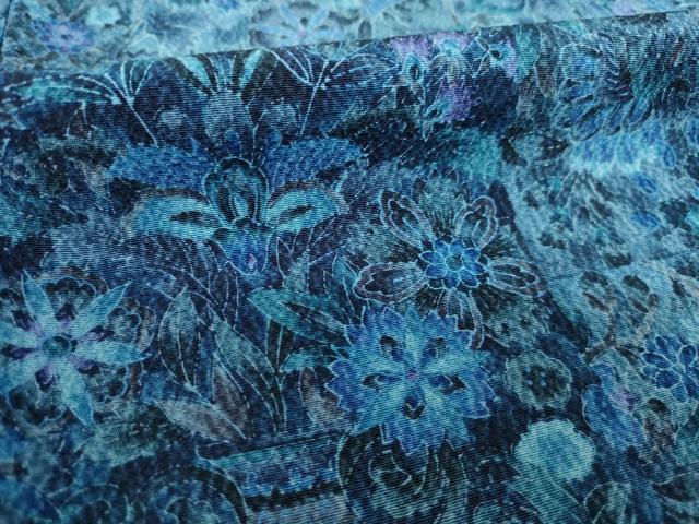 平和屋着物●上質な小紋 本藍 更紗花文 正絹 逸品 AABF7078ck