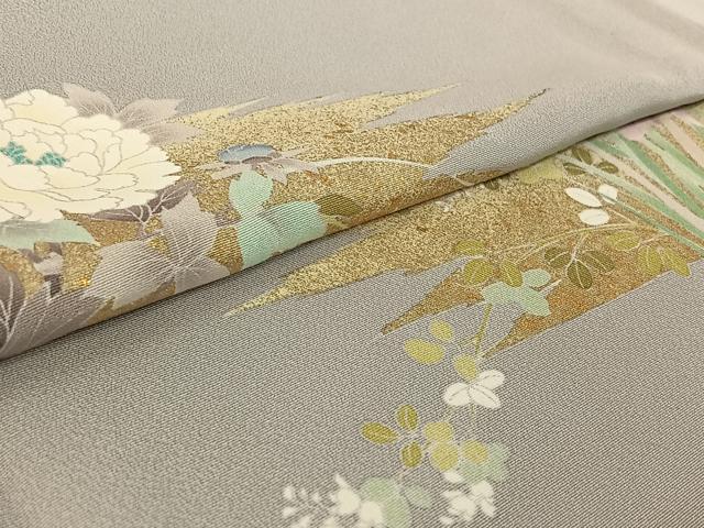 平和屋着物▽訪問着 単衣 草花文 金彩 正絹 逸品 AABF7081jh