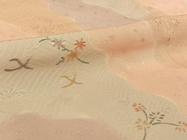 平和屋着物▽上質な小紋 単衣 道長花文 正絹 逸品 AABF7082jh