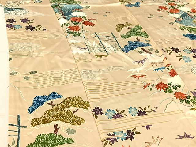 平和屋着物▽上質な小紋 単衣 風景花文 正絹 逸品 AABF7083jh