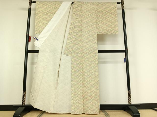 平和屋着物▽上質な紬 単衣 松文 正絹 逸品 AABF7107jh