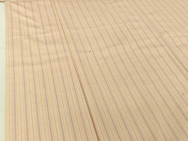 平和屋着物▽紅花紬 米沢 単衣 縞 草木染研究所 反端付き 正絹 逸品 AABF7116jh