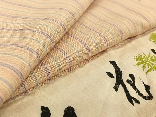 平和屋着物▽紅花紬 米沢 単衣 縞 草木染研究所 反端付き 正絹 逸品 AABF7116jh