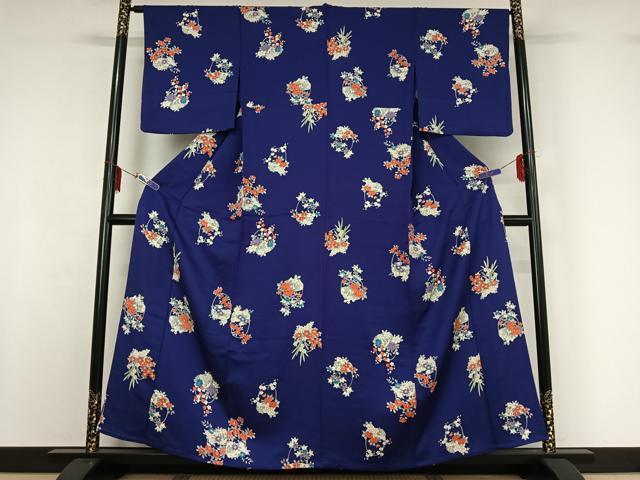 平和屋着物▽上質な小紋 単衣 手描き 花籠文 正絹 逸品 AABF7117jh
