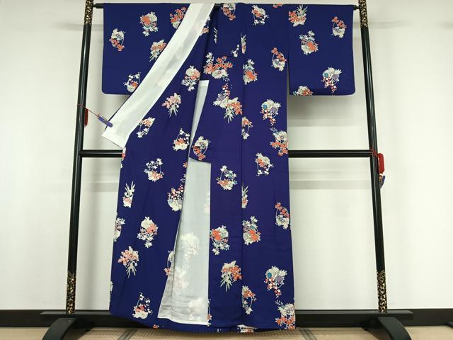 平和屋着物▽上質な小紋 単衣 手描き 花籠文 正絹 逸品 AABF7117jh