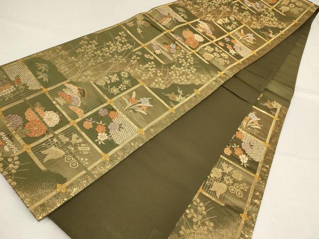 平和屋着物▼六通柄袋帯 宝栄百選 天井花文 金糸 正絹 逸品 AABF7174wj