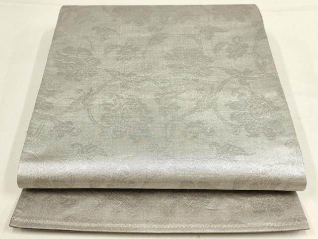 平和屋着物▼全通柄袋帯 花唐草文 銀糸 正絹 逸品 AABF7233wj