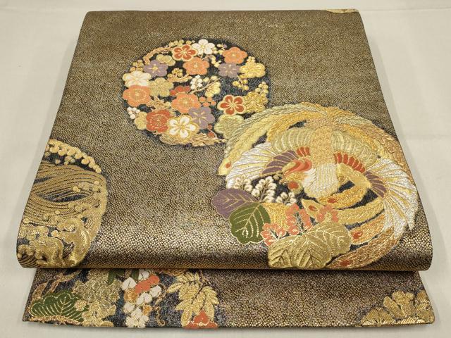 平和屋着物▼六通柄袋帯 鳳凰花丸文 金銀糸 正絹 逸品 AABF7542wj