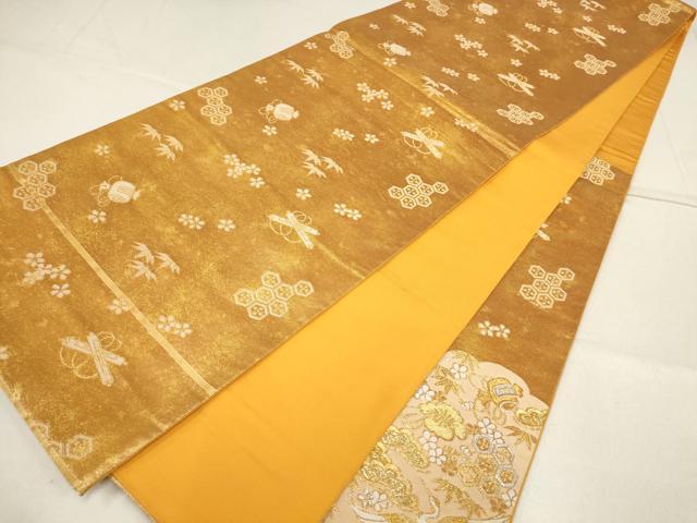 平和屋着物▼六通柄袋帯 雲重ね飛鶴文 松竹梅 金銀糸 正絹 逸品 AABF7607wj