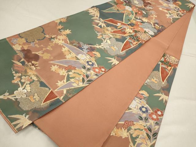 平和屋着物▼六通柄袋帯 春日織 吉祥花文 金銀糸 正絹 逸品 AABF7619wj