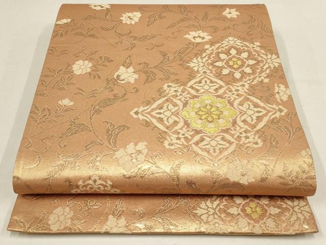 平和屋着物▼六通柄袋帯 花菱文 金糸 正絹 逸品 AABF7685wj