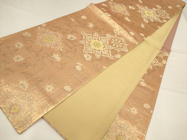 平和屋着物▼六通柄袋帯 花菱文 金糸 正絹 逸品 AABF7685wj