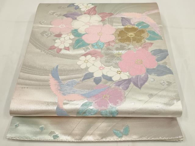 平和屋着物◎六通柄袋帯 唐織 花鳥文 金銀糸 正絹 逸品 AABF8026wj