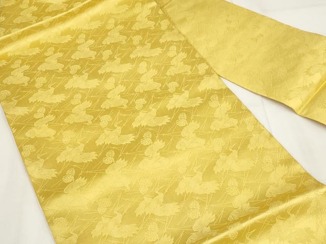 平和屋着物◎九寸名古屋帯 飛鶴文 支子色 正絹 逸品 未使用 AABF8068wj