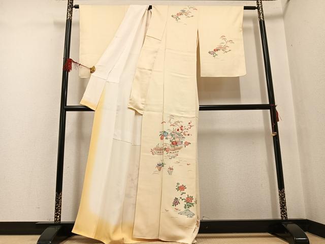 平和屋着物●訪問着 友禅 風景草花文 正絹 逸品 未使用 AABF8081ph