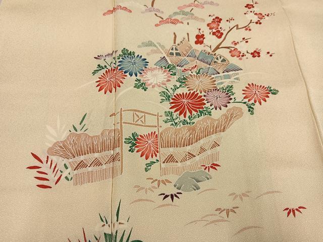 平和屋着物●訪問着 友禅 風景草花文 正絹 逸品 未使用 AABF8081ph