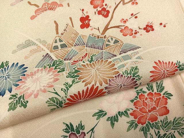 平和屋着物●訪問着 友禅 風景草花文 正絹 逸品 未使用 AABF8081ph