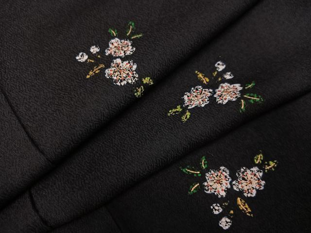 平和屋着物●上質な小紋 草花文 黒地 金彩 正絹 逸品 AABF8088ph
