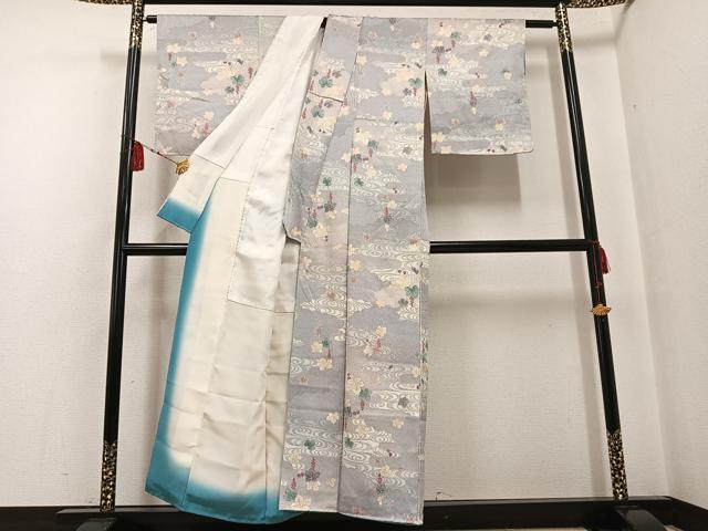 平和屋着物●上質な小紋 友禅 流水葡萄蔦の葉文 金銀彩 正絹 逸品 未使用 AABF8103ph