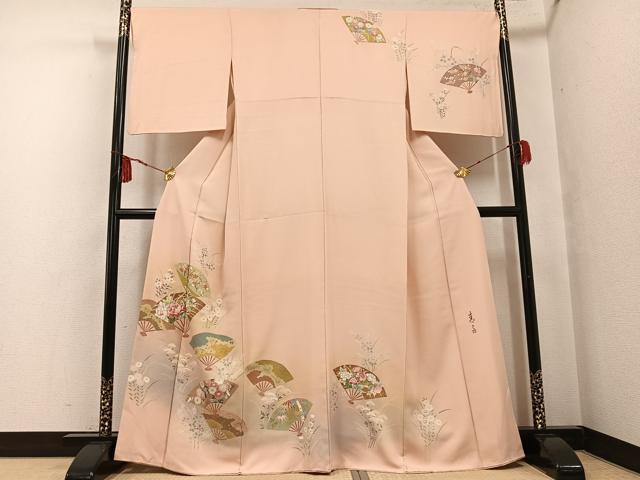 平和屋着物●京友禅の第一人者 松井青々 訪問着 扇面草花文 暈し染め 金彩 正絹 逸品 AABF8105ph