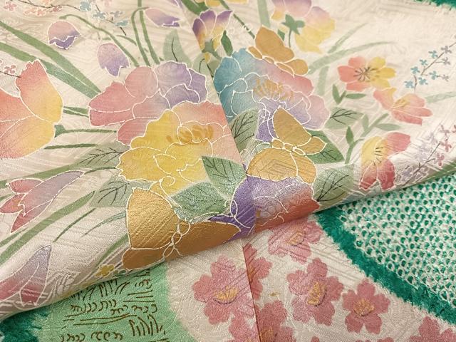 平和屋着物●豪華振袖 絞り 草花文 正絹 逸品 AABF8106ph