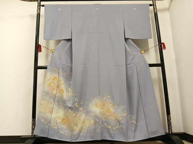 平和屋着物●豪華色留袖 駒刺繍 流水草花文 暈し染め 金彩 正絹 逸品 AABF8108ph