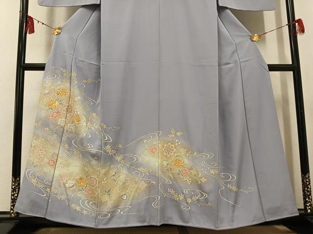 平和屋着物●豪華色留袖 駒刺繍 流水草花文 暈し染め 金彩 正絹 逸品 AABF8108ph