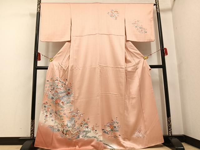 平和屋着物●訪問着 松竹梅御所車風景文 暈し染め 金彩 正絹 逸品 AABF8109ph