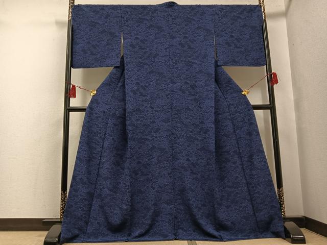 平和屋着物●上質な小紋 藍 型染め 風景草花文 正絹 逸品 AABF8114ph