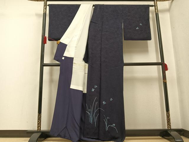 平和屋着物●藍造り国選定無形文化財 藍師・佐藤昭人 訪問着 手描き 天然藍染 蛍 正絹 逸品 AABF8115ph