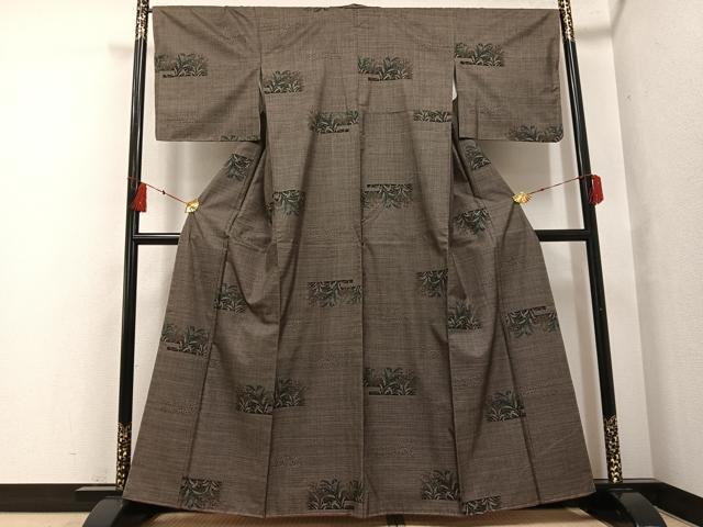 平和屋着物●本場大島紬 カタス7マルキ 草花文 正絹 逸品 未使用 AABF8123ph
