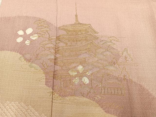 平和屋着物●訪問着 絞り 刺繍 風景松笹文 金糸 正絹 逸品 AABF8124ph