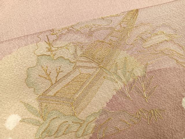 平和屋着物●訪問着 絞り 刺繍 風景松笹文 金糸 正絹 逸品 AABF8124ph