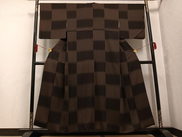 平和屋着物●上質な小紋 変わり市松文様 正絹 逸品 AABF8125ph