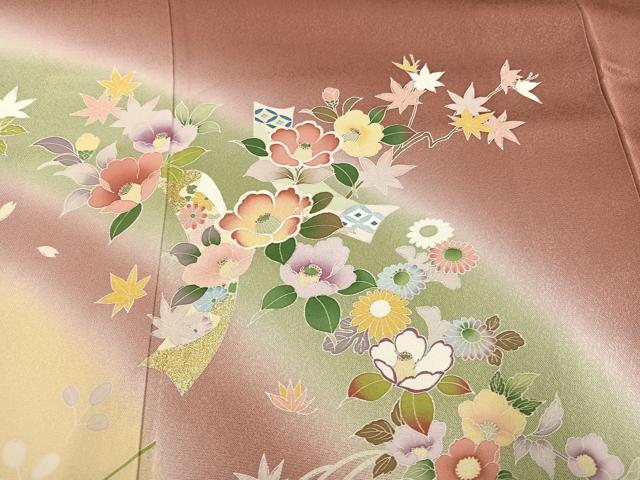 平和屋着物●訪問着 友禅 草花文 暈し染め 金彩 さが美扱い 正絹 逸品 AABF8126ph