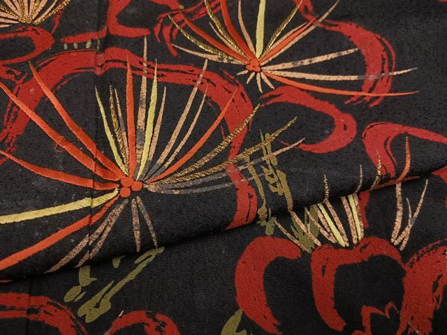 平和屋着物●豪華振袖 刺繍 ろうけつ染め 梅文 黒地 金彩 正絹 逸品 AABF8132ph