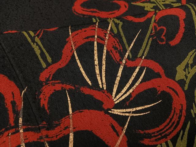 平和屋着物●豪華振袖 刺繍 ろうけつ染め 梅文 黒地 金彩 正絹 逸品 AABF8132ph