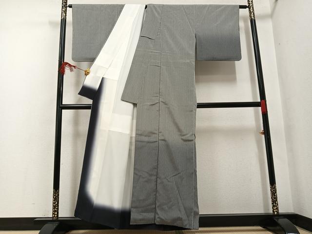 平和屋着物●訪問着 お召地 縞 暈し染め 正絹 逸品 AABF8149ph