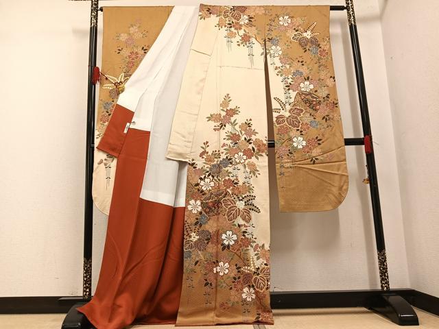 平和屋着物●豪華振袖 駒刺繍 草花文 暈し染め 金彩 正絹 逸品 AABF8153ph