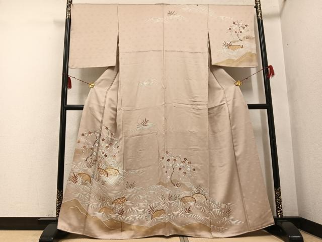 平和屋着物●訪問着 友禅 駒刺繍 梅笹籬文 金彩 正絹 逸品 AABF8154ph
