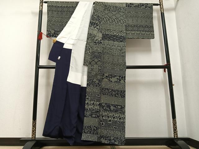平和屋着物●藍造り国選定無形文化財 藍師・佐藤昭人 小紋 百柄 さが美扱い 正絹 逸品 AABF8160ph