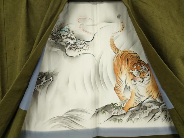 平和屋着物●男性 紬 アンサンブル 色無地 璃寛茶色 正絹 逸品 AABF8165ck