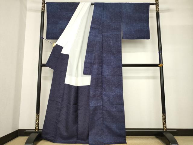 平和屋着物●藍造り国選定無形文化財 藍師・佐藤昭人 小紋 天然阿波藍 霞草花文 認定書付き 正絹 逸品 AABF8170ck