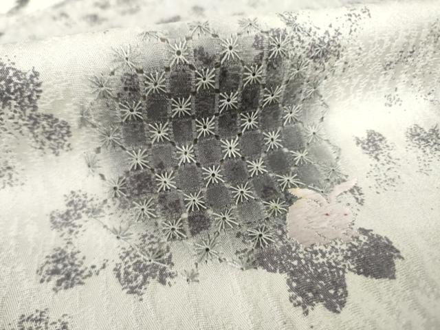平和屋着物●訪問着 中国三大刺繍 スワトウ刺繍 汕頭刺繍 雪輪花文 うさぎ 桜 正絹 逸品 AABF8174ck