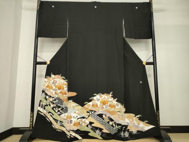 平和屋着物●創業460年・千總 黒留袖 駒刺繍 雲取り吉祥宝尽くし 桐 金彩 高島屋扱い 正絹 逸品 AABF8180ck