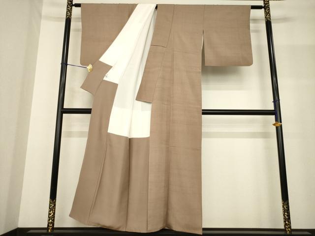 平和屋着物●結城紬 結城ちぢみ 今幡部 小倉太々 色無地 銀煤竹色 伊勢丹扱い 証紙付き 正絹 逸品 AABF8182ck