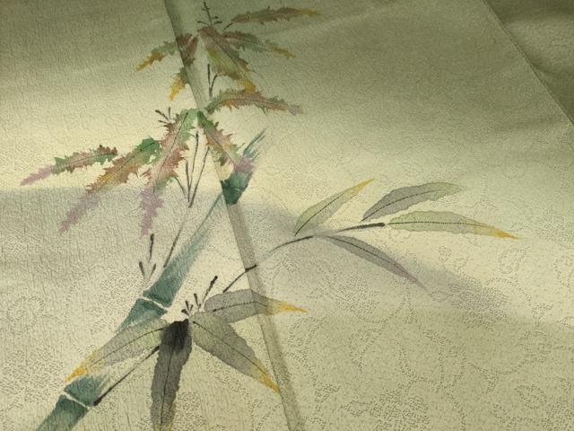 平和屋着物●訪問着 手描き 雀 笹竹文 暈し染め 正絹 逸品 AABF8185ck
