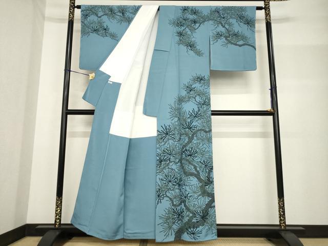 平和屋着物●訪問着 ろうけつ染 松 藍鼠色地 正絹 逸品 未使用 AABF8190ck