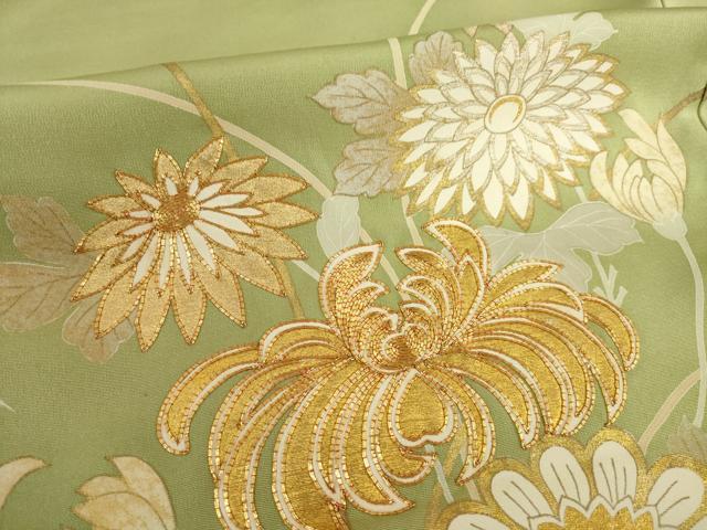 平和屋着物●創業460年・千總 色留袖 駒刺繍 柴垣に花 金彩 正絹 逸品 AABF8195ck
